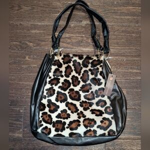 NWT Marco Buggiani Leather and Leopard Print Hide Hobo Shoulder Bag
